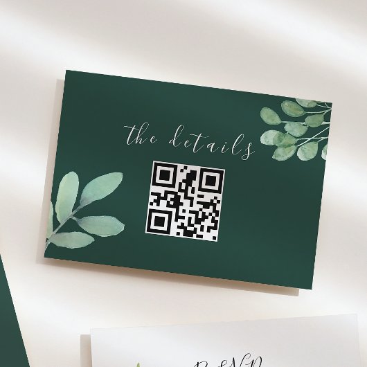 Carte D'accompagnement Code QR Mariage Emerald Greenery