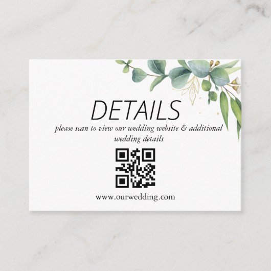 Carte D'accompagnement Code QR Mariage Eucalyptus Rustic Greenery (Devant)