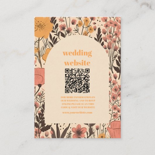 Carte D'accompagnement code qr Mariage Fleur sauvage rose jaune orange (Devant)