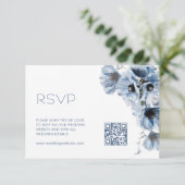 Carte D'accompagnement Code QR |  Mariage Floral Bleu (Debout devant)
