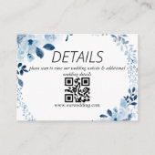 Carte D'accompagnement Code QR Mariage Floral Bleu Moderne (Devant)