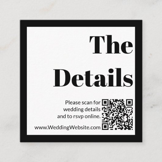 Carte D'accompagnement Code QR Mariage noir et blanc élégant (Devant)