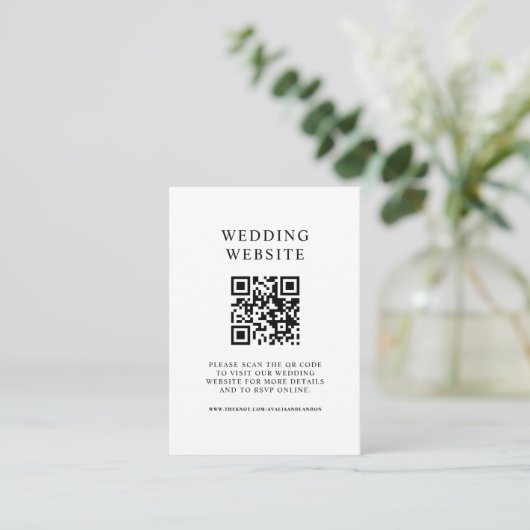Carte D'accompagnement Code QR Mariage noir et blanc simple (Debout devant)
