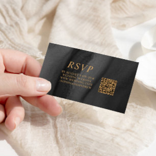 Carte D'accompagnement Code QR Mariage noir et or RSVP