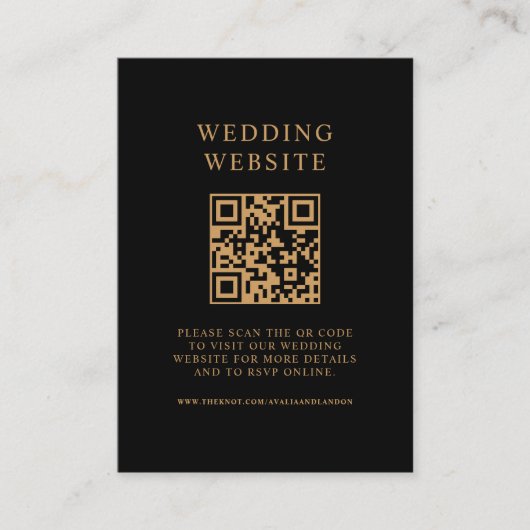 Carte D'accompagnement Code QR Mariage noir et or simple (Devant)