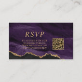 Carte D'accompagnement Code QR Mariage noir et pourpre RSVP (Devant)