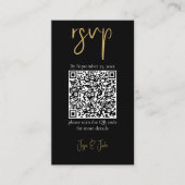 Carte D'accompagnement Code QR mariage noir photo complète or RSVP (Devant)