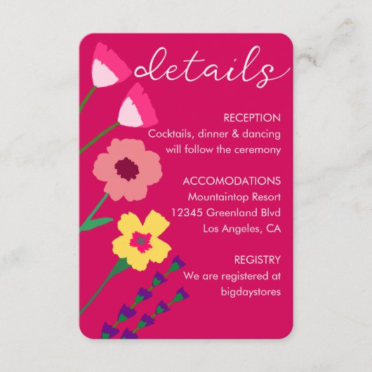 Carte D'accompagnement Code QR Mariage rose Fuchsia gras et brillant (Devant)
