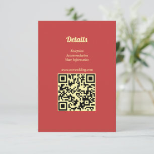Carte D'accompagnement Code QR Mariage Rouge Or Été Tournesol