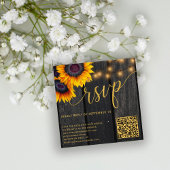 Carte D'accompagnement Code QR mariage rustique de tournesol de bois RSVP