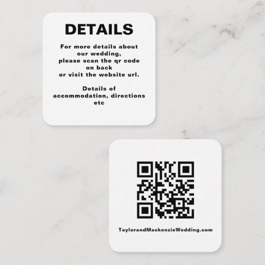 Carte D'accompagnement Code QR Mariage simple (Devant / Derrière)
