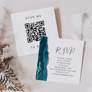 Carte D'accompagnement Code QR Mariage turquoise Silver Agate RSVP