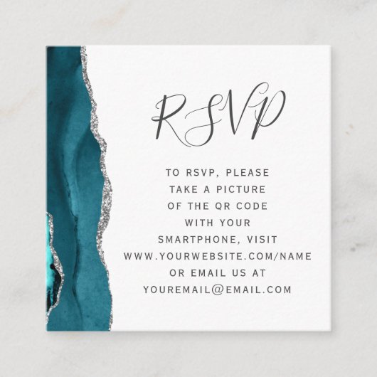 Carte D'accompagnement Code QR Mariage turquoise Silver Agate RSVP (Devant)