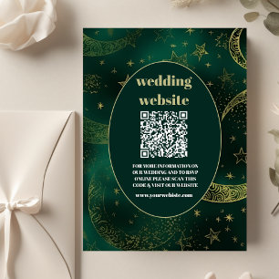 Carte D'accompagnement code QR Mariage Vert Emeraude Or Céleste