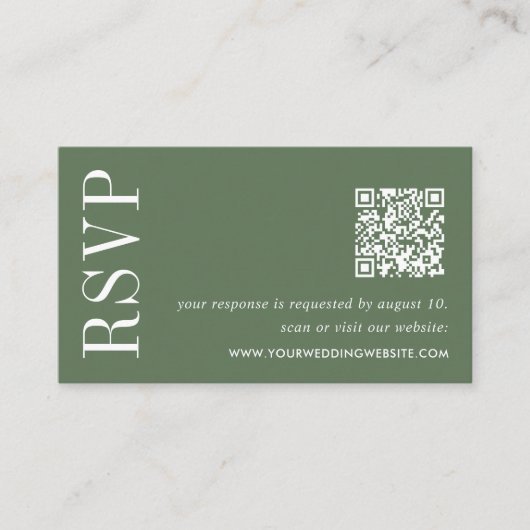Carte D'accompagnement Code QR Mariage vert Meadow RSVP (Devant)