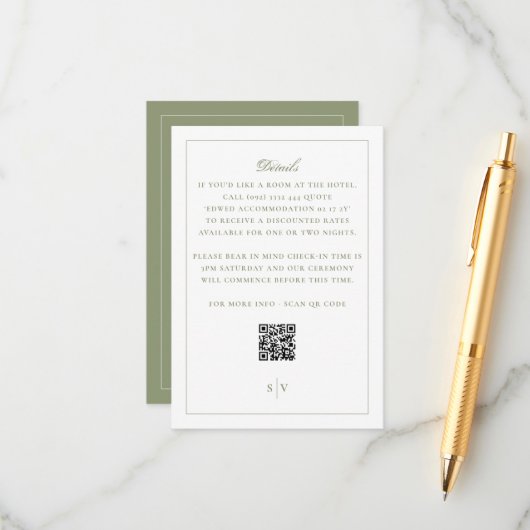 Carte D'accompagnement Code QR Mariage Vert Mousse Formel (Devant/Arrière en situation)