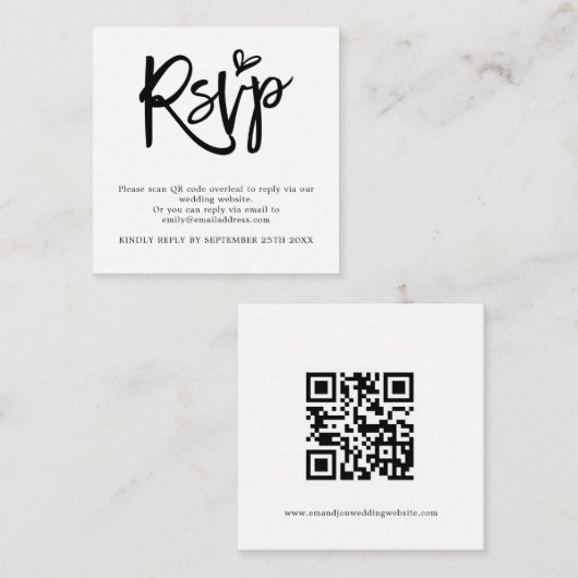 Carte D'accompagnement Code QR Mini Script pour Mariage Réponse incluse (Devant / Derrière)