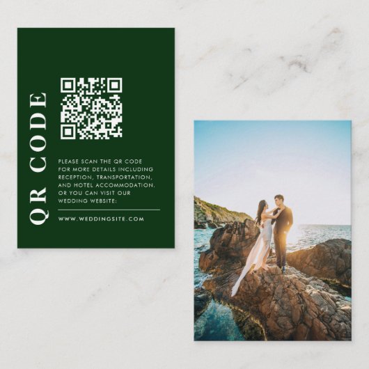 Carte D'accompagnement Code QR minimal Emerald Green Mariage Détail photo (Devant / Derrière)