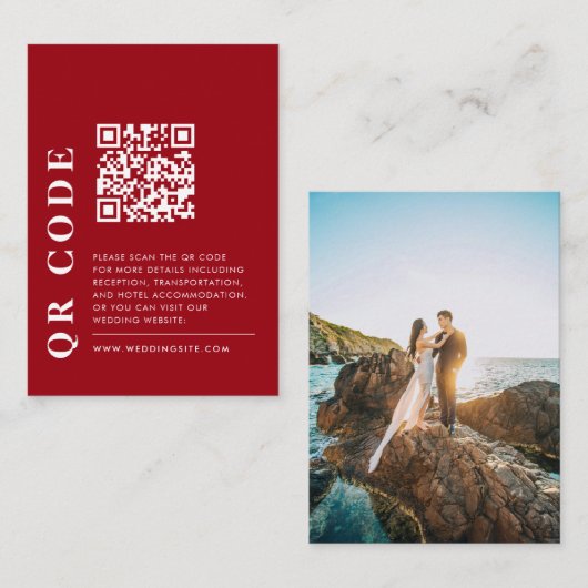 Carte D'accompagnement Code QR minimal Rouge et blanc Détails du Mariage  (Devant / Derrière)