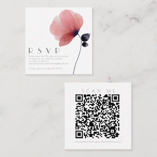 Carte D'accompagnement Code QR moderne Aquarelle Poppy Mariage RSVP (Devant / Derrière)
