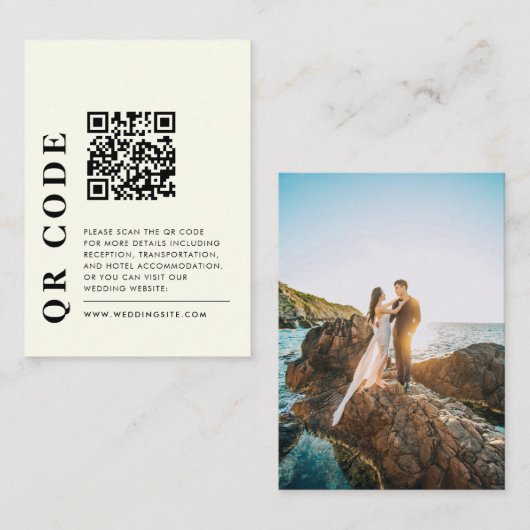 Carte D'accompagnement Code QR moderne - Détails de mariage élégant Photo (Devant / Derrière)
