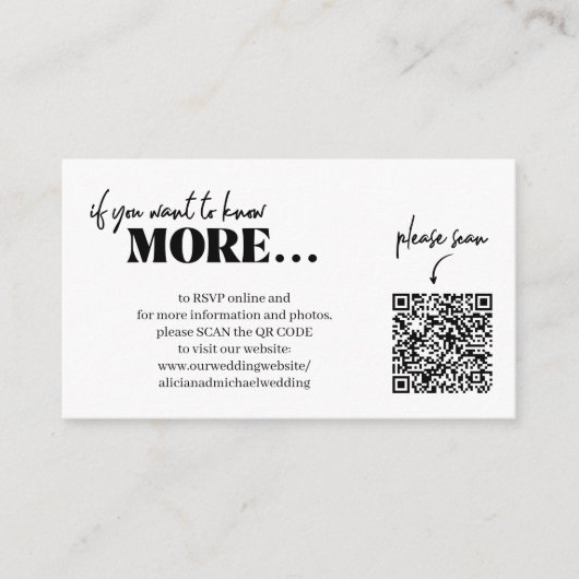 Carte D'accompagnement Code QR moderne détails site rsvp en ligne mariage (Devant)