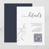 Carte D'accompagnement Code QR moderne Marine Blue Mariage Détails (Devant / Derrière)