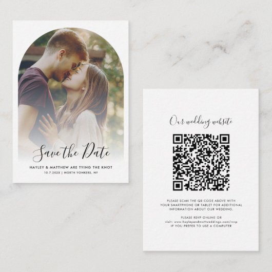 Carte D'accompagnement Code QR moderne Photo RSVP Mariage Enregistrer la  (Devant / Derrière)