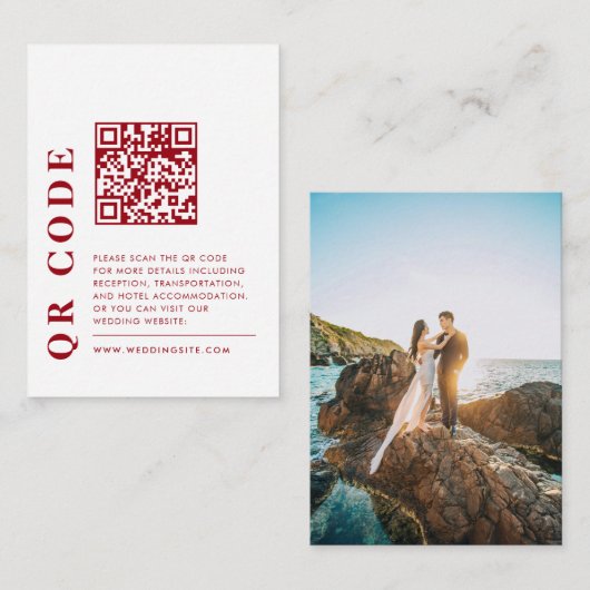Carte D'accompagnement Code QR moderne rouge & blanc Détails du Mariage P (Devant / Derrière)