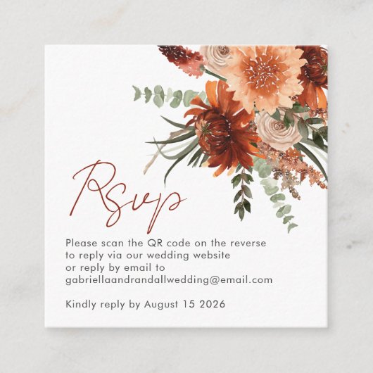 Carte D'accompagnement Code QR moderne rouille Terracotta mariage floral (Devant)