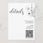 Carte D'accompagnement Code QR moderne Script noir blanc Détails floraux (Devant)