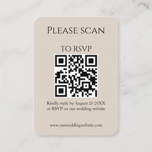 Carte D'accompagnement Code QR moderne simple et Mariage RSVP (Devant)