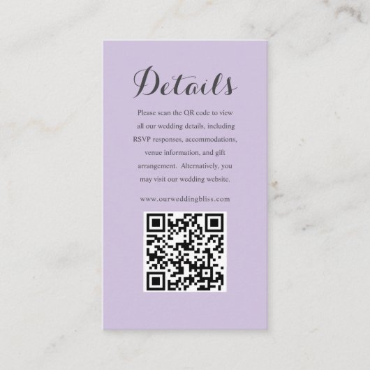 Carte D'accompagnement Code QR moderne violet Mariage RSVP (Devant)