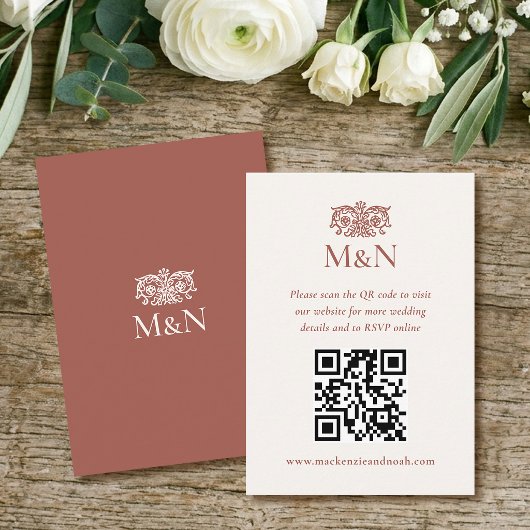 Carte D'accompagnement Code QR Monogramme Élégant pour Réponse de Mariage