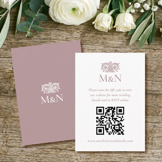Carte D'accompagnement Code QR Monogramme Élégant pour Réponse de Mariage