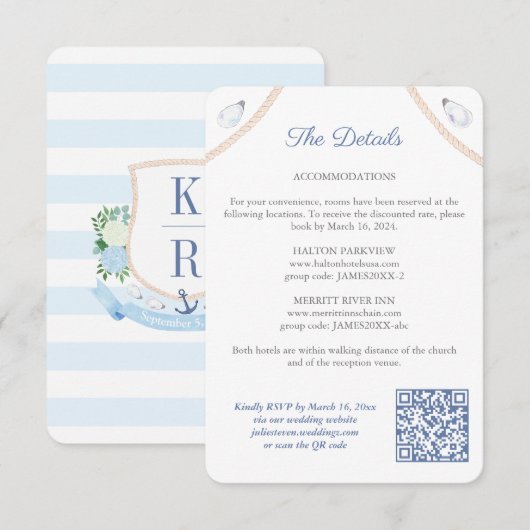 Carte D'accompagnement Code QR Monogramme Naution de détails de mariage (Devant / Derrière)