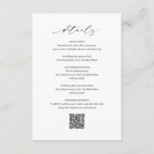 Carte D'accompagnement Code QR noir et blanc classique Mariage élégant (Devant)