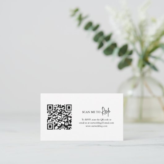 Carte D'accompagnement Code QR noir et blanc intemporel Mariage élégant (Debout devant)