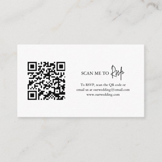 Carte D'accompagnement Code QR noir et blanc intemporel Mariage élégant (Devant)