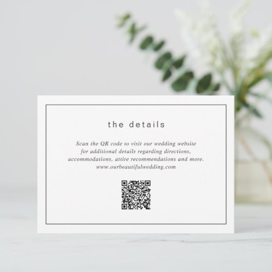 Carte D'accompagnement Code QR noir et blanc intemporel Mariage moderne (Debout devant)