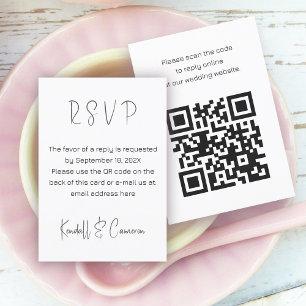 Carte D'accompagnement Code QR noir et blanc Mariage RSVP