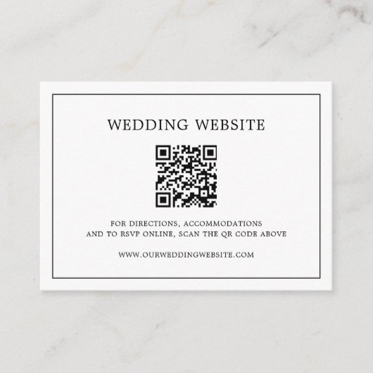 Carte D'accompagnement Code QR noir et blanc simple Mariage élégant (Devant)
