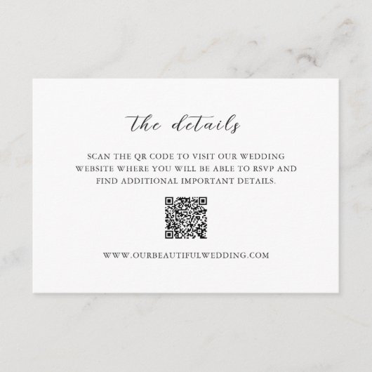 Carte D'accompagnement Code QR noir et blanc simple Mariage propre (Devant)