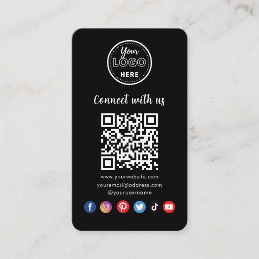 Carte D'accompagnement Code QR Noir Moderne Connectez-Vous Aux Médias Soc (Devant)