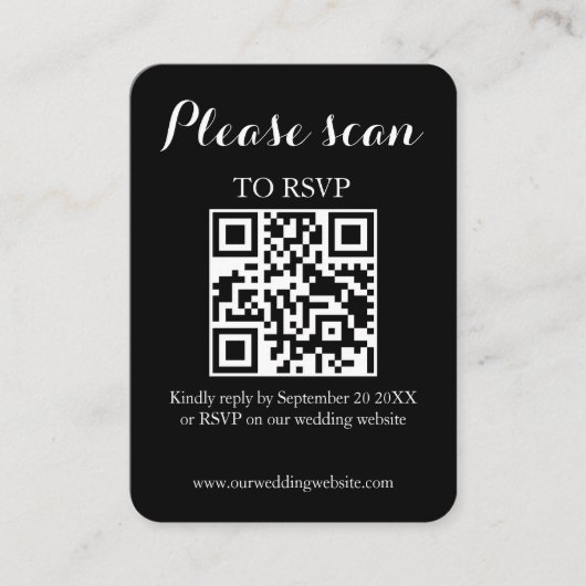 Carte D'accompagnement Code QR noir simple moderne et Mariage RSVP (Devant)