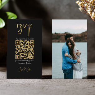 Carte D'accompagnement Code QR or noir de réponse de mariage photo pleine