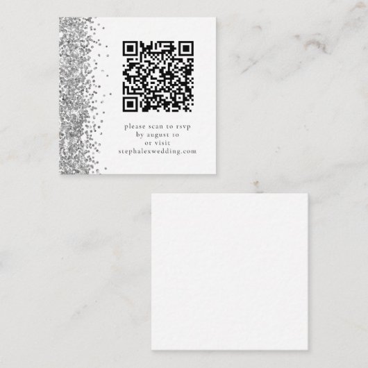 Carte D'accompagnement Code QR Parties scintillant argent Mariage RSVP (Devant / Derrière)