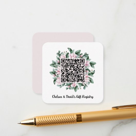 Carte D'accompagnement Code QR personnalisé Cadre de fleur de magnolia Re (Devant/Arrière en situation)