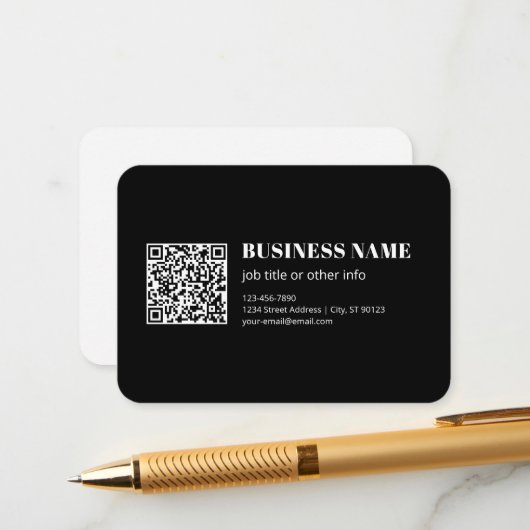 Carte D'accompagnement Code QR personnalisé & Texte rétro-moderne modifia (Devant/Arrière en situation)