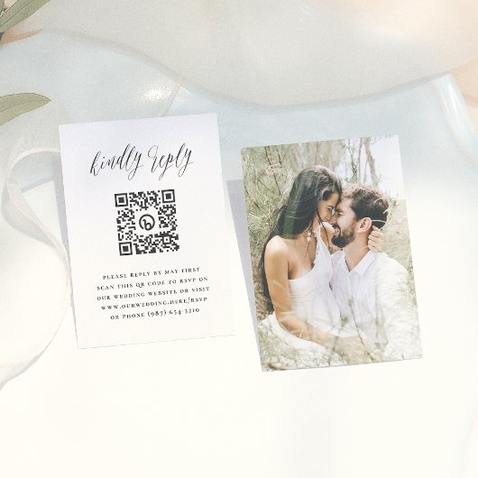 Carte D'accompagnement Code QR Photo de Réponse de Mariage Simple Script